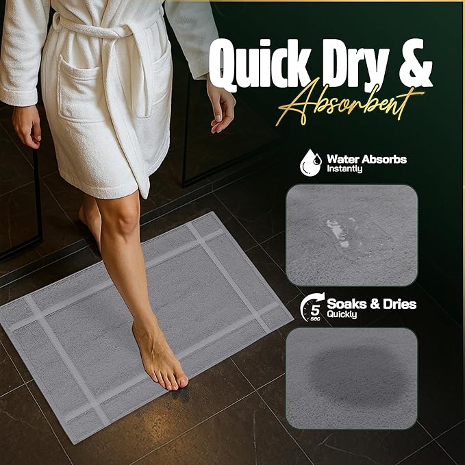 Pearl Linens 100% Ring Spun Cotton Bath Mat (Pack of 6) 18 x 25 Inch, Washable, Soft & Absorbent Terry Bathroom Floor Mat – Not Bathroom Rugs – Quick-Dry After Shower Bath Mat, 781 GSM, Light Grey