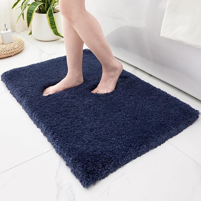 Disolla Navy Bathroom Rug 24x36 - Non-Slip Plush Thick Bath Mat, Highly Absorbent & Ultra Soft Fluffy Floor Mat, Machine Washable for Shower and Tub
