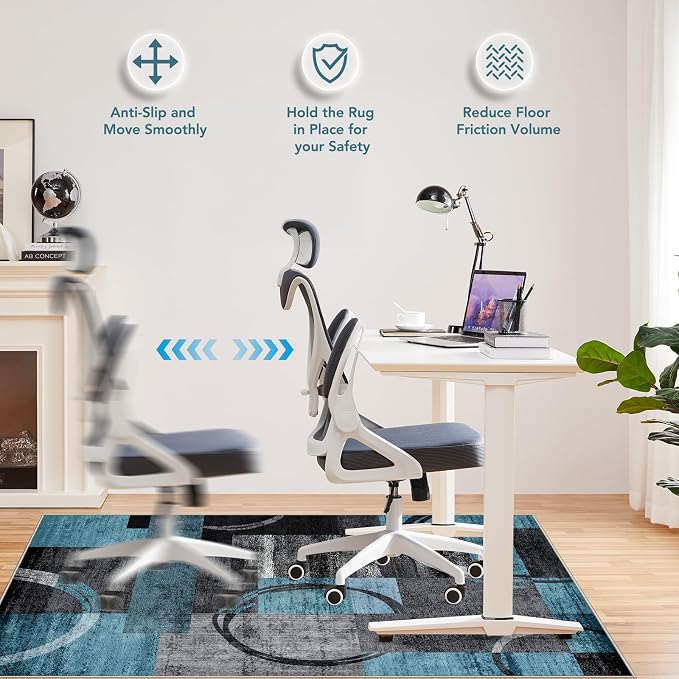 Office Chair Mat for Hardwood Floor&Tile Floor,48"X 60" Heavy Duty Desk Chair Mat for Hard Floors,Under Desk Rug for Rolling Computer Chair,Anti Slip,Low Pile Carpet Floor-Geo Blue Gray