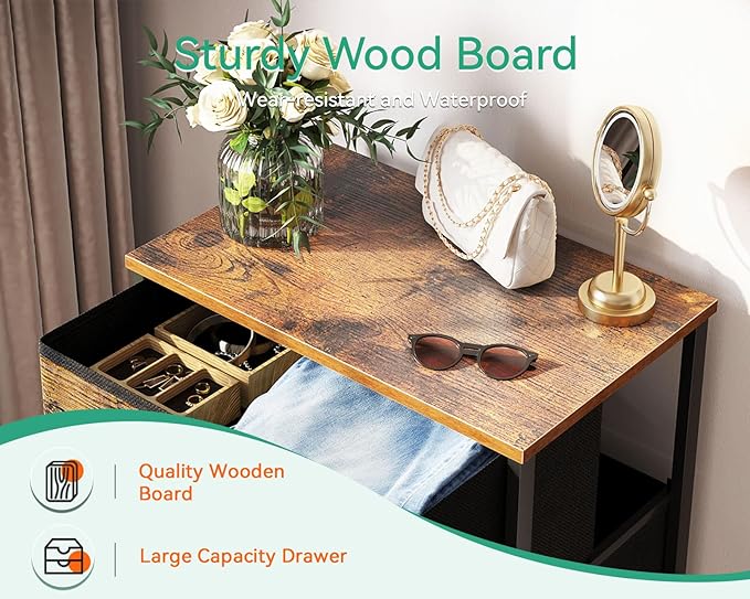 AODK Dresser for Bedroom with 4 Storage Drawers, Small Dressers Chest of Drawers Fabric Dressers with Sturdy Steel Frame, Dresser for Closet with Wood Top, Vintage