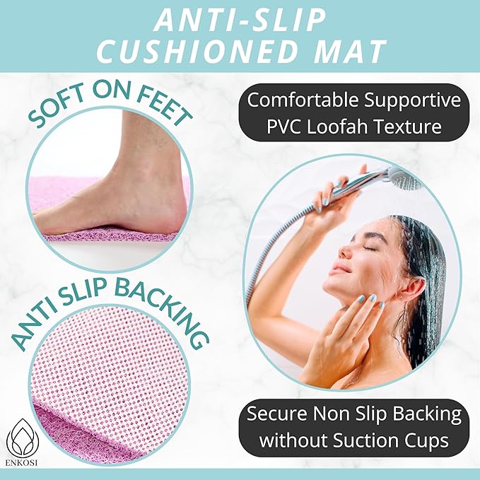 Non Slip Bathtub Mat Shower Mat for Tub - Loofah Bath Mats for Bathroom - 40x16 Bathtub Floor Mat - Textured Anti Slip Bath Mat Without Suction Cups - Secure Mat for Wet Areas (40x16 Pink)