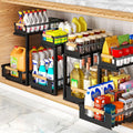 4 Pack L-Shape Under Sink Organizer, 2 Tier Pull Out Cabinet Organizer with 5-Level Adjustable Height, Double Sliding Metal Storage Rack for Kitchen Bathroom Pantry, Black