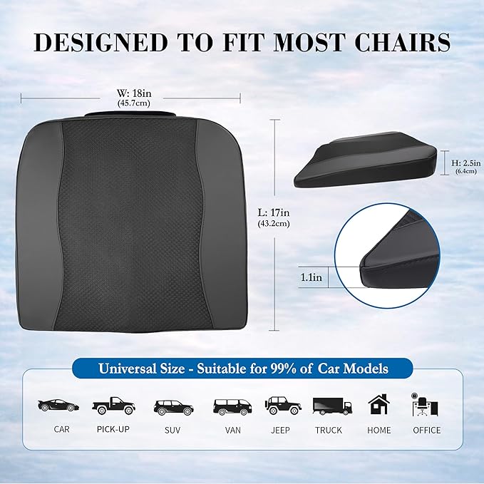 Lofty Aim Car Seat Cushion, Comfort Memory Foam Car Cushions for Driving - Sciatica & Lower Back Pain Relief, Driver Seat Pillow for Auto, Office Chair, Wheelchair - Black