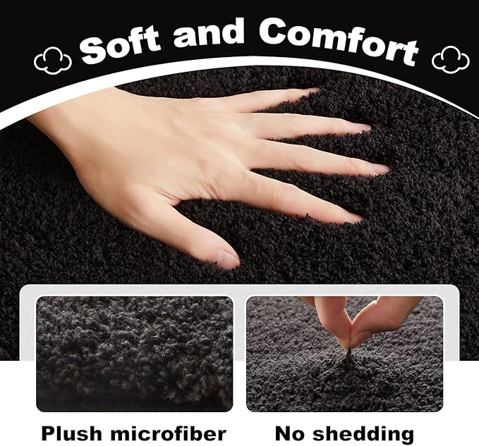 TYUU Black Bathroom Rug, Ultra Soft Bath Rugs Non Slip Washable, Super Absorbent Quick Dry Small Bath Mat with Rubber Backing for Bathroom Floor, Shower, or Sink, Black 16" x 24"