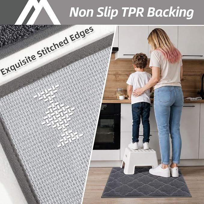 COSY HOMEER Kitchen Rugs Washable Non Slip Kitchen Mats for Floor Absorbent Kitchen Carpet 20" x 32" Soft Rugs for Kitchen,Sink Mat,Entrance,Area Rugs,Dark Grey