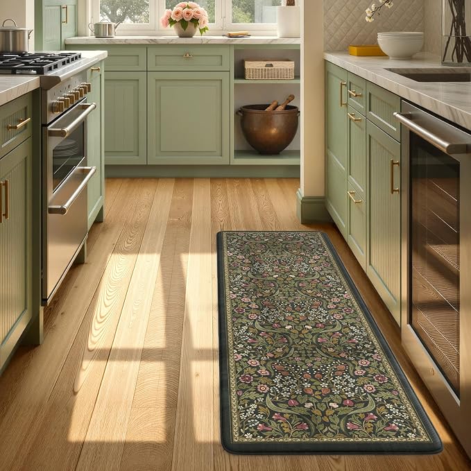 Collive Kitchen Mats Cushioned Anti Fatigue, Non Slip Waterproof Kitchen Floor Mat Green Sink Rug, Modern Comfort Desk Standing Rugs for Bedroom, Office, Laundry, 24''x59''