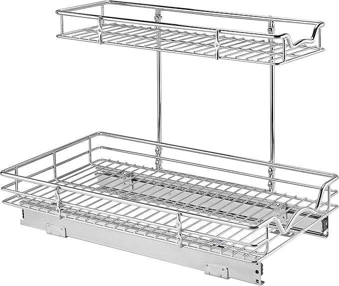 HOLDN’ STORAGE Two Tier Under Sink Organizers and Storage - Slide Out Cabinet Organizer w/Sliding Drawers for Cabinets- Lifetime Limited Warranty 11"Wx21"Dx15”H Chrome, Requires 12-1/2” Opening