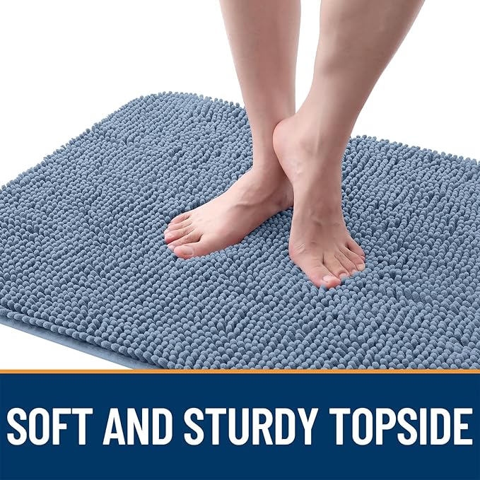 OLANLY Dog Door Mat for Muddy Paws 50x30, Absorbs Moisture and Dirt, Absorbent Non-Slip Washable Doormat, Quick Dry Chenille Mud Mat for Dogs, Entry Indoor Entryway Carpet for Inside Floor, Airy Blue