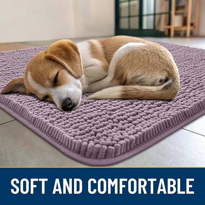Smiry Dog Door Mat for Muddy Paws 36x24, Absorbent Dirt Trapper, Non-Slip Washable Chenille Entryway Rug for Inside Floor, Deep Plum, Classic Solid