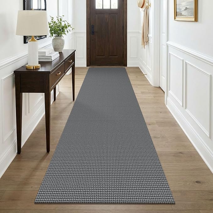 KOZYFLY Cotton Runners for Hallway 3x9, Wide Washable Runner Rug, Woven Non Slip Kitchen Runner, Braided Entryway Rug, Floor Carpet for Foyer, Bedroom, Hall, Grey/Dark Grey