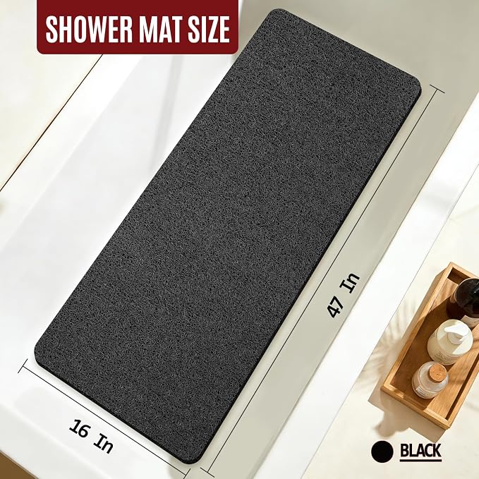 Joyhalo Shower Mat Bathtub Mat Non Slip, Bathmats Non Slip, Quick Drying Foot Scrubber Loofah Mats for Shower, Tub, Bathroom, Home, 47 * 16inch, Black