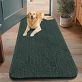 Smiry Dog Door Mat for Muddy Paws 48x30, Absorbent Dirt Trapper, Non-Slip Washable Chenille Entryway Rug for Inside Floor, Green, Classic Solid