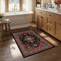 RELEANY Area Rugs Small 2'6"x4' Washable Non-Slip, Floral Vintage Distress Medallion Carpet for Kitchen Entryway Bathroom, Red Black