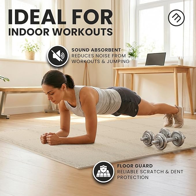 bemaxx Gym Mats Set - 18 pcs EVA Interlocking Foam Floor Tiles (12.6"x12.6"x0.4") 18sqft Protective Gym Flooring Sports Home Workout Exercise Mats Puzzle Garage Fitness Play-Room Pool Treadmill Bike