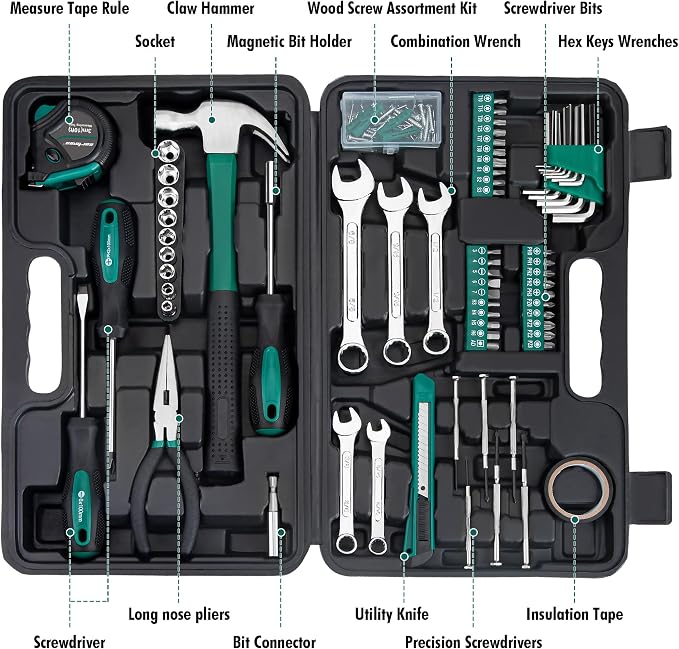 CARTMAN 148 Piece Automotive and Household Tool Set Perfect for Car Enthusiasts and DIY Home Repairs Green