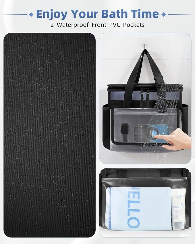 Marscamd Hanging Shower Caddy Organizer Bag for Travel with Hanging Hook, Quick Dry Mesh Bathroom Caddy Toiletry Bag with Handle for College, Dorm, Gym, Camping, Black