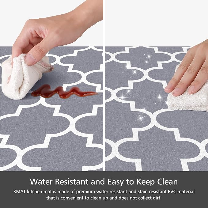 KMAT Mat (2 PCS) 0.47inch Cushioned Anti-Fatigue Rug, Waterproof Non-Skid Rugs Heavy Duty PVC Ergonomic Comfort Standing Mat for Kitchen, Floor Office, Laundry,Grey