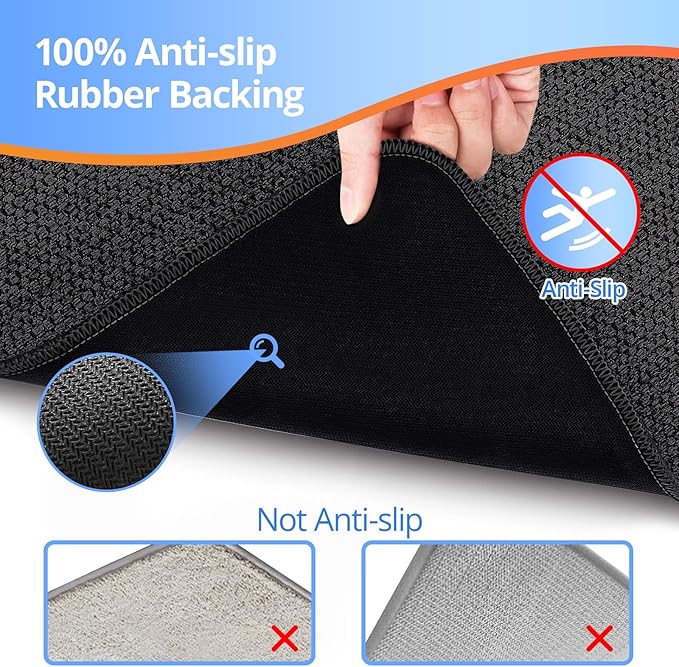 HOMTEB Toilet Rugs U Shaped Washable 24x20, Ultra Thin Toilet Rug Super Absorbent, Toilet Mat Rubber Backing Non-Slip, Toilet Mats Machine Washable Dry Quickly, Contour Bathroom Rugs for Toilet-Black