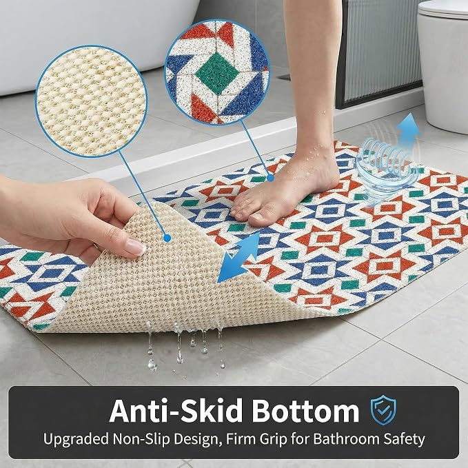 Square Shower Mat Non Slip, 24 x 24 Inch PVC Loofah Shower Floor Mats for Wet Areas, Soft Comfortable Bath Mats for Bathroom, Foot Scrubber Anti Slip Bath Mat, Quick Drying