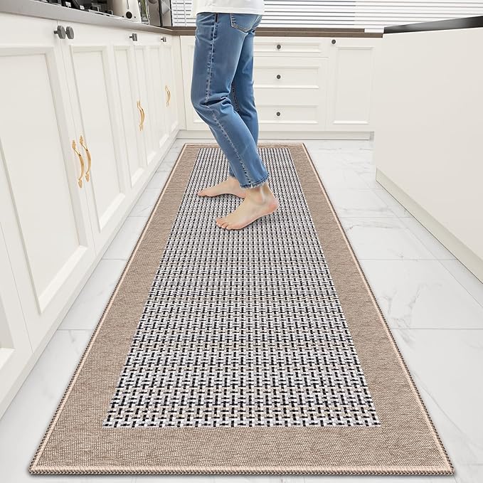 StepRite Kitchen Rugs, Kitchen Mats for Floor, 70"x20" Non-Slip Machine-Washable Kitchen Throw Rug, Absorbent Runner Rugs Office, Sink Standing Desk Mat, Decor Carpet, Khaki