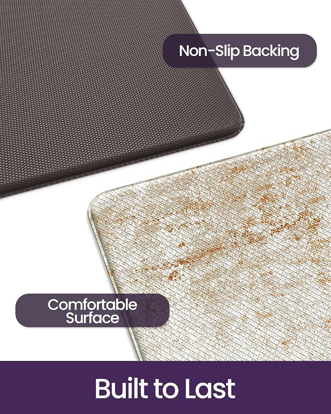 DEXI Kitchen Mats Cushioned Anti Fatigue, 23x59 Floor Padded Runner Rug Non Slip, Waterproof Standing Comfort Memory Foam for Front Sink Laundry, Light Brown