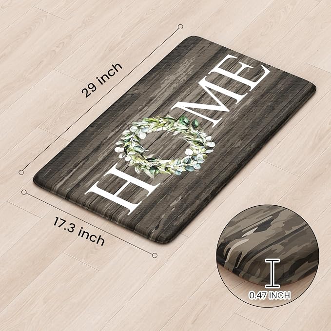 KIMODE Anti Fatigue Kitchen Mat for Floor, 17.3"x29" Farmhouse Kitchen Rug Non Slip, Cushioned Padded Kitchen Floor Mat, Comfort Waterproof Standing Mat for Laundry, Office, Sink, Desk Brown