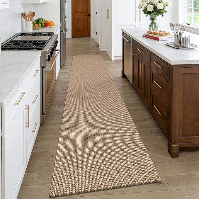 KOZYFLY Boho Runners for Hallways 2.6x10 ft Washable Kitchen Runner Non Slip Rubber Backed Hallway Rugs Cotton Entryway Runner Rug for Indoor Hall, Backdoor, Kitchen, Orange Beige/Tan/Brown