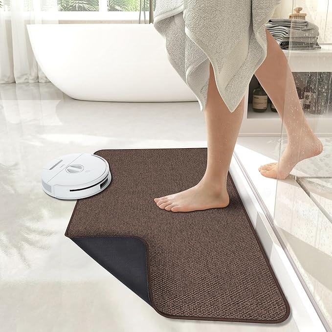 Bosap Bath Mat,Ultra Thin Bathroom Rugs,Rubber Bath Mats for Bathroom,No Slip Bath Rugs,Quick Dry,Machine Washable,Low Pile,Absorbent,Shower Outside,Sink,Home Decor Accessories.Brown,2'x3'(24x36inch)