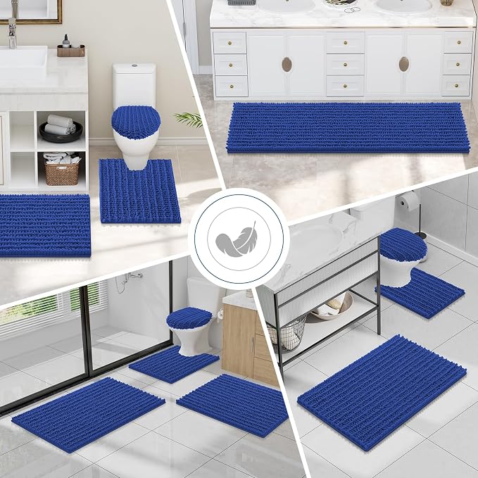 Smiry Bathroom Toilet Rugs U Shaped 24x20, Extra Soft Absorbent Non Slip Rubber Backing Chenille Contour Bath Rugs for Toilet, Machine Washable Contoured Bath Mats, Royal Blue
