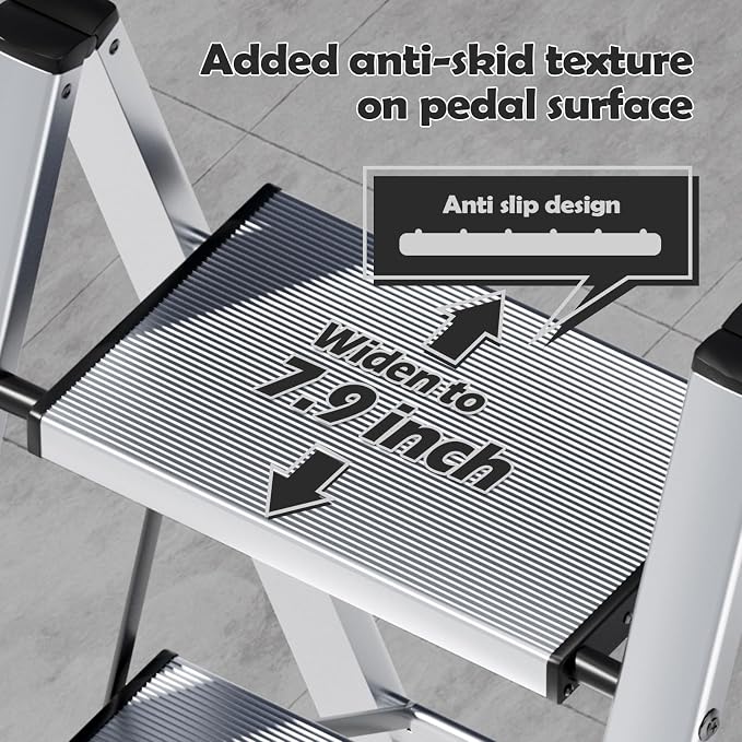 Taranta 4 Step Ladder,Aluminum Lightweight Folding 4 Step Stool with Anti-Slip Wide Pedal,330lbs Capacity Step Ladder for Household,Kitchen,Office - Silver
