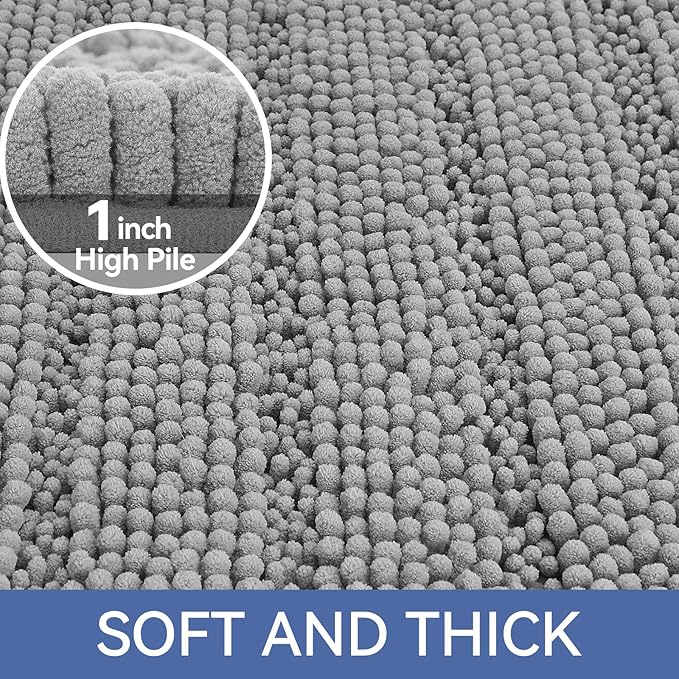 Bcoimo Large Bathroom Rug, Chenille Bath Mat with High Low Pile Design, Soft Absorbent Non Slip Bath Rug, Machine Washable Quick Dry Mat for Shower, Tub, Sink and Vanity