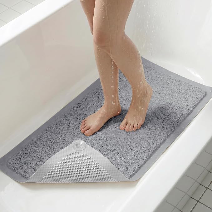 Upgraded Non Slip Shower Mat,Anti Slip Bathtub Mat with Suction Cups,Scrubber Mats,Easy to Clean,Quick Drying,Loofah Bath Mat for Tub,Shower,Bathroom.24''x24''