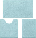HOMEIDEAS 3 Pieces Bathroom Rugs, Ultra Soft Non Slip Absorbent Chenille Toilet Bath Mat Set (Light Blue)