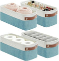Bagnizer Small Fabric Storage Baskets, 15x6x5 inch Narrow Storage Bins 4-Pack Long Storage Basket for Organizing with Handles, Decorative Basket for Closets, Shelves, Toilet Paper, Teal