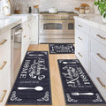 Vaukki Boho Kitchen Rug Sets 3 Pieces, Washable Kitchen Mats for Floor, Non Slip Soft Kitchen Area Rug Floor Mat for Kitchen, Laundry Room and Hallway (Black, 20''x32''+20''x47''+20''x59'')