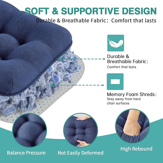 BETU Chair Cushions for Dining Chairs Set of 4,3.5" Thick Outdoor Indoor Chair Pads with Ties,Non Slip Backing and Covers, Seat Cushion for Kitchen Dining,Bar,Patio Furniture15.5"X15.5"X3.5",Navy Blue