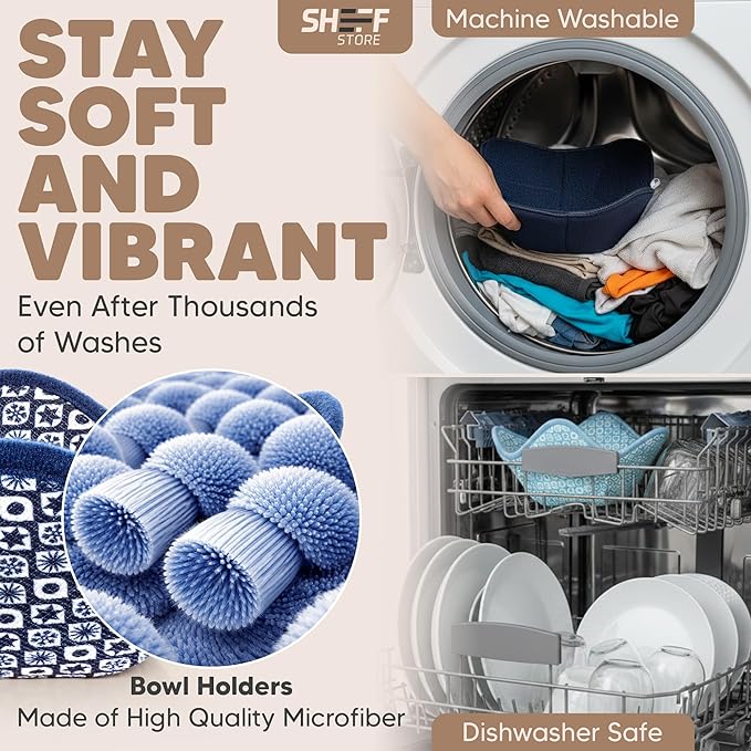 Sheff Microwave Bowl Cozy Holders Set of 4 - Durable and Reliable for Hot and Cold Plates and Dishes - Ideal Household Gift (2 Navy and 2 Black, 7 inch)