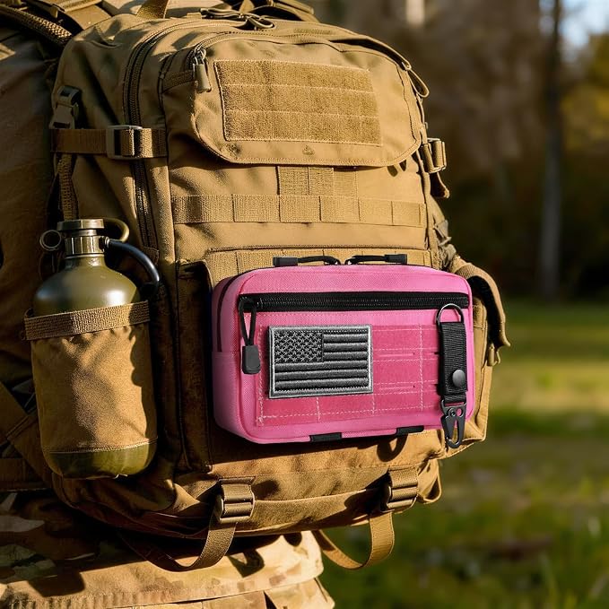 FRTKK Tactical Molle Admin Pouch Utility Laser Cut EDC Tool Pouch Bag Horizontal Modular Pouches Include US Flag Patch and Keychain