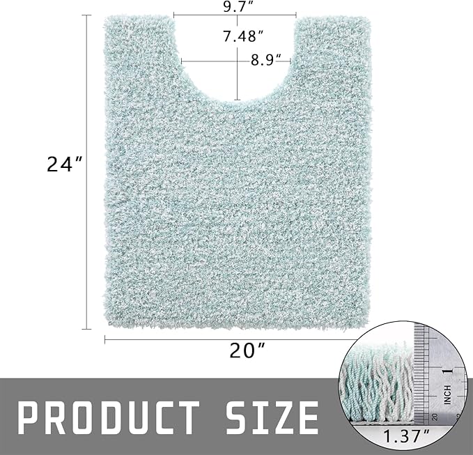 Yimobra Toilet Rugs U Shaped 24X20, Ultra Soft and Water Absorbent Bath Mats, Non Slip Fluffy Luxury Microfiber Contour Bath Rugs for Toilet, Dry Quick, Machine Washable, Sky Light Blue and White
