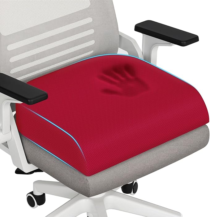 TranquilRelax XLarge Seat Cushion, Memory Foam Cushion for Long Sitting Hours on Office Chair, Home & Car, Non-Slip Chair Pad for Relieving Back & Sciatica & Hip & Coccyx Pain (Red)