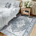 RELEANY Area Rugs 3'x5' Washable Non-Slip, Floral Vintage Distress Medallion Carpet for Living Room Bedroom Dining Room, Light Gray Grey White
