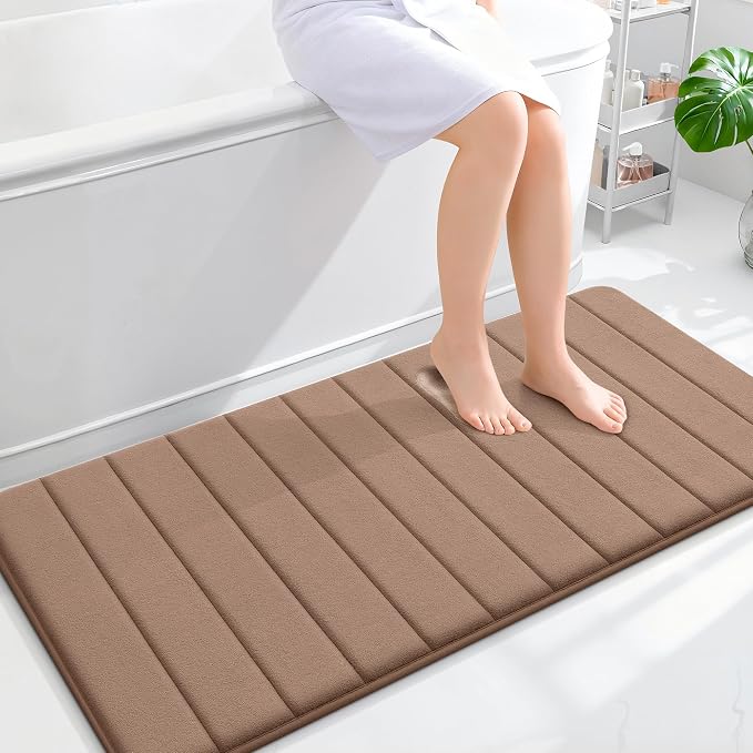 OLANLY Memory Foam Long Bathroom Rugs Runner 47x24, Super Soft Absorbent Bath Mat, Quick Dry, Machine Washable Shower Floor Rugs, Bathmat Carpet, Bathroom Home Decor Accessories, Mocha