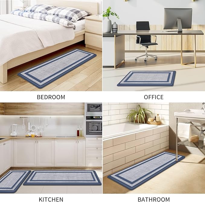 Mattitude Kitchen Mats Set of 2,Cushioned Anti-Fatigue Non-Skid Rug Sets Ergonomic Comfort Standing Mat for Kitchen, Floor, Office, Sink, Laundry, Blue and Gray