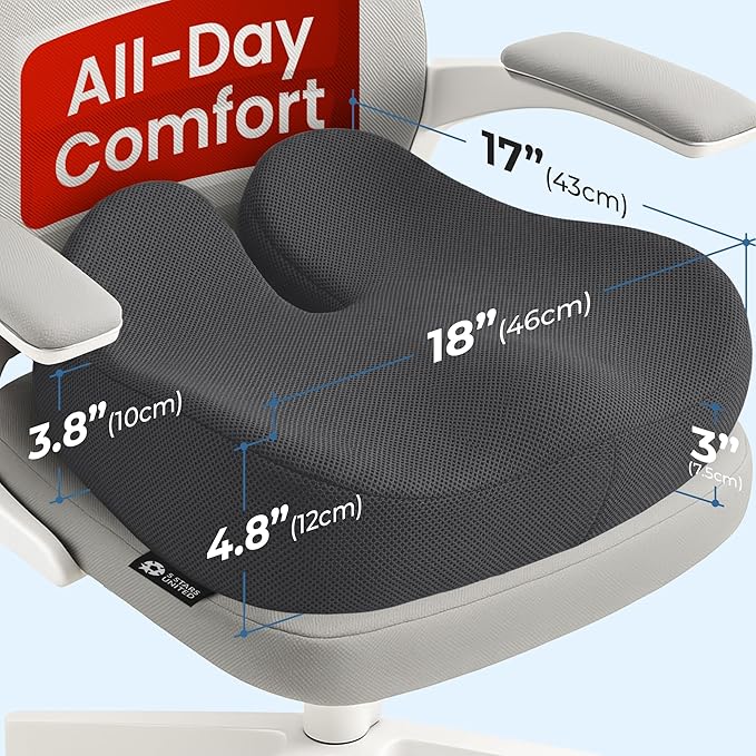5 STARS UNITED Seat Cushion - Memory Foam Chair Cushion for Tailbone Pain Relief - Ergonomic Support for Coccyx, Sciatica & Butt - Office, Desk & Gaming Chair, Car Seat, Wheelchair, Dark Gray Mesh
