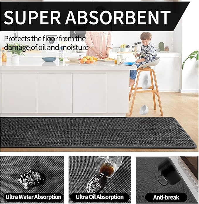 YDKGL Kitchen Mats for Floor, Super Absorbent Kitchen Rugs Non Slip Washable, Soft Imitation Linen Braided Kitchen Runner Rug, Standing Mat Kitchens Sink Mat, Easy to Clean, Black 17x59