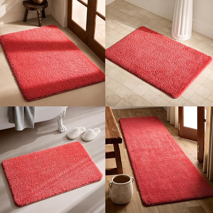 TYUU Pink Bathroom Rugs, Ultra Soft Bath Rugs Non Slip Washable, Super Absorbent Quick Dry Small Bath Mat with Rubber Backing for Bathroom Floor, Shower, or Sink, Pink 16" x 24"