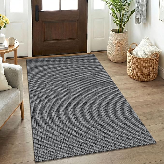 KOZYFLY Rugs for Entryway 3x5 ft Washable Area Rug Non Slip Rubber Backed Entry Rug Woven Indoor Door Mat Cotton Kitchen Rugs Floor Carpet for Entryway, Foyer, Backdoor, Grey/Dark Grey