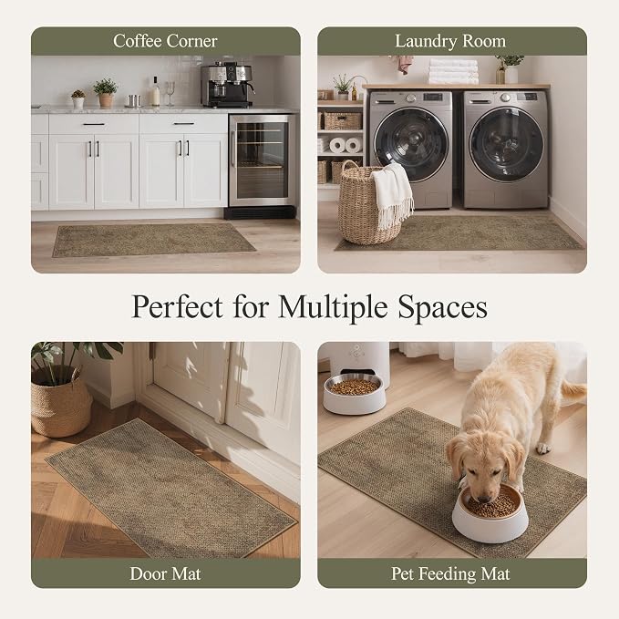 GENIMO Kitchen Mats for Floor 2PCS, Washable Absorbent Runner Rugs for Kitchen, 17.3"x59"+17.3"x30", Cushioned Non Slip Kitchen Rugs for Kitchen Floor,Standing Mat Rug for Home, Sink, Laundry, Jute