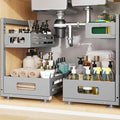 2 Pack Under Sink Organizer,Pull Out Cabinet Organizer With Smooth Cylindrical Rail,Metal Slide Out Drawer for Kitchen Bathroom Laundry Cabinet,8-Level Tool Free Height Adjustable-Gun Gray