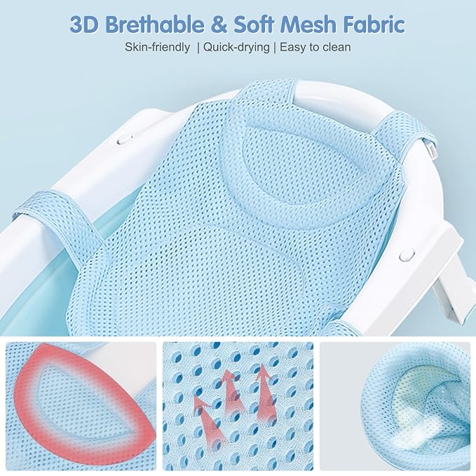 Colorlife Baby Bath Seat Support Net Infant Bathing Seat Support Mat, Adjustable Comfortable Non-Slip Five-Pointed Baby Shower Net Bathtub Sit Up Mesh for Newborn 0-12 Months-Blue(No Bathtub)